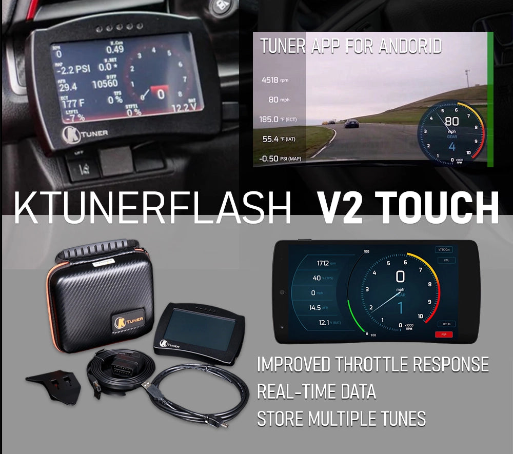 KTunerelash V2 Touch tuning device showing real-time data, improved throttle response, and ability to store multiple tunes.