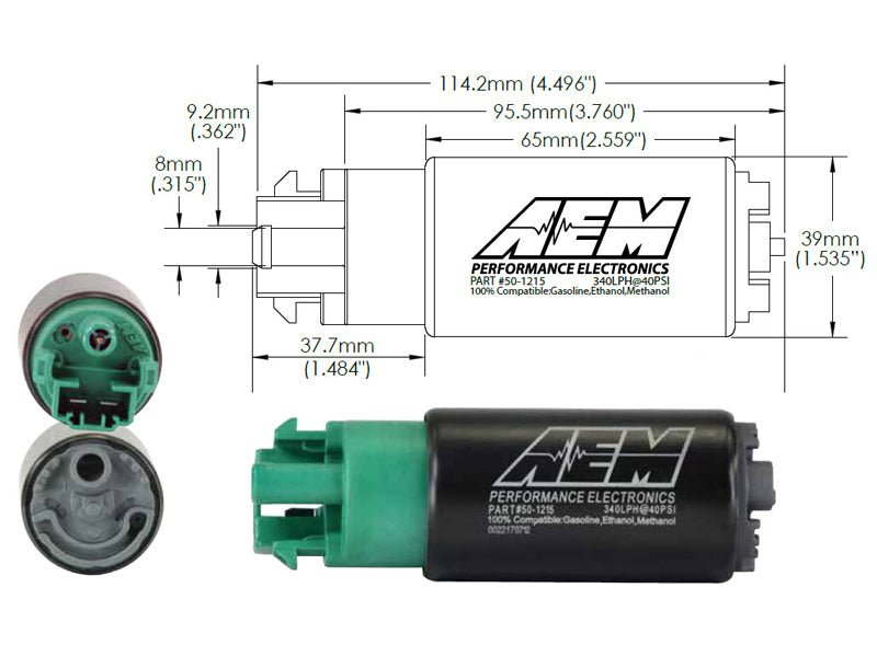 AEM 340LPH 65mm Fuel Pump Kit w/ Mounting Hooks - Ethanol Compatible - BLOX Racing