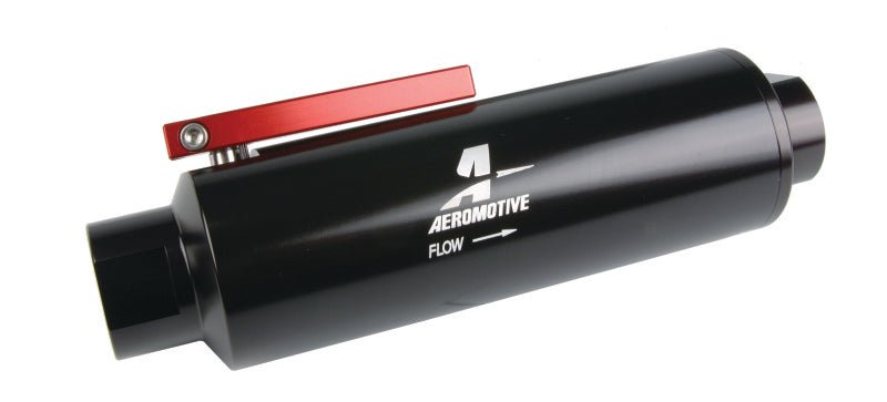 Aeromotive In - Line AN - 12 Filter w/Shutoff Valve 100 Micron SS Element - Black Anodize Finish - BLOX Racing