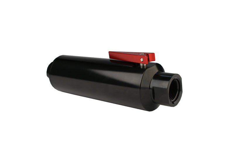 Aeromotive In - Line AN - 12 Filter w/Shutoff Valve 100 Micron SS Element - Black Anodize Finish - BLOX Racing