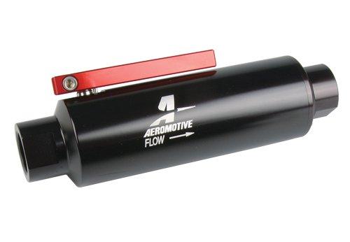 Aeromotive In - Line AN - 12 Filter w/Shutoff Valve 100 Micron SS Element - Black Anodize Finish - BLOX Racing