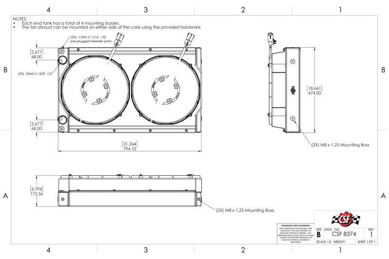 CSF Motorsport Radiator with Shroud - 14in SPAL Brushless Fans - Harnesses - BLOX Racing