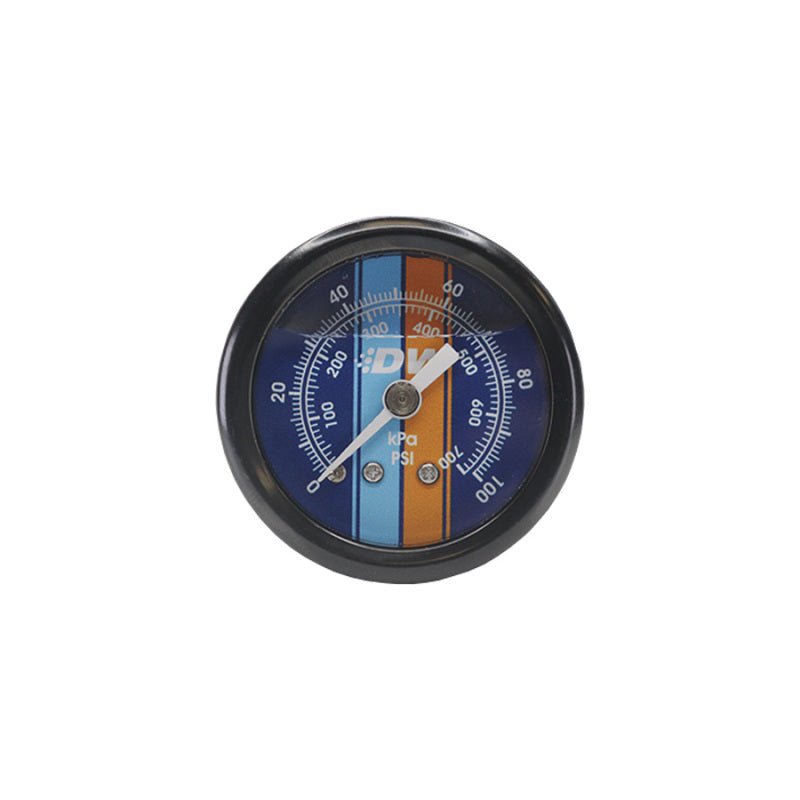 DeatschWerks 0 - 100 PSI 1/8in NPT Mechanical Fuel Pressure Gauge 1.5in Diam. Black Housing Blue Face - BLOX Racing