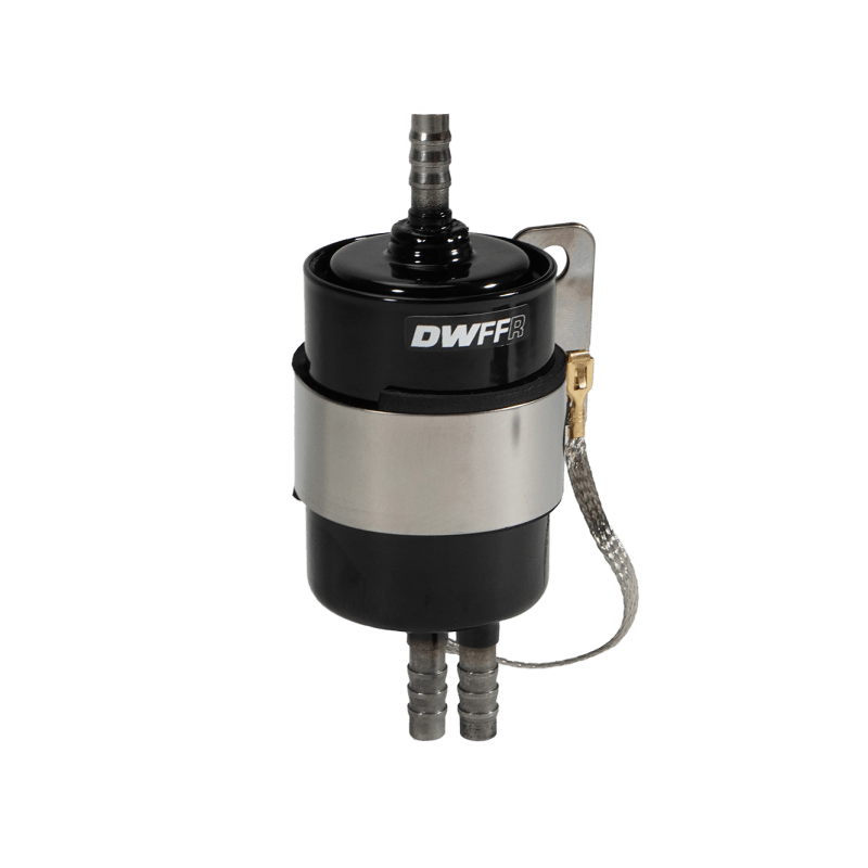 DeatschWerks 10 Micron 3/8in Barb Fuel Filter Regulator w/ Stainless Steel Body - Black - BLOX Racing