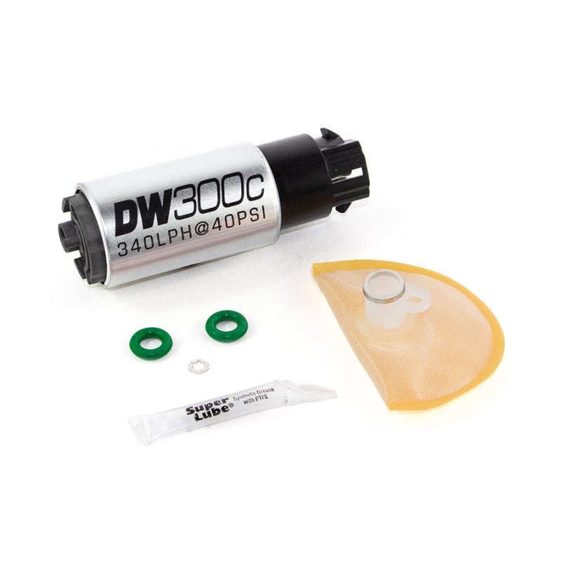 DeatschWerks 340lph DW300C Compact Fuel Pump w/ 08 - 14 WRX/ 08 - 15 STI Set Up Kit (w/ Mounting Clips) - BLOX Racing
