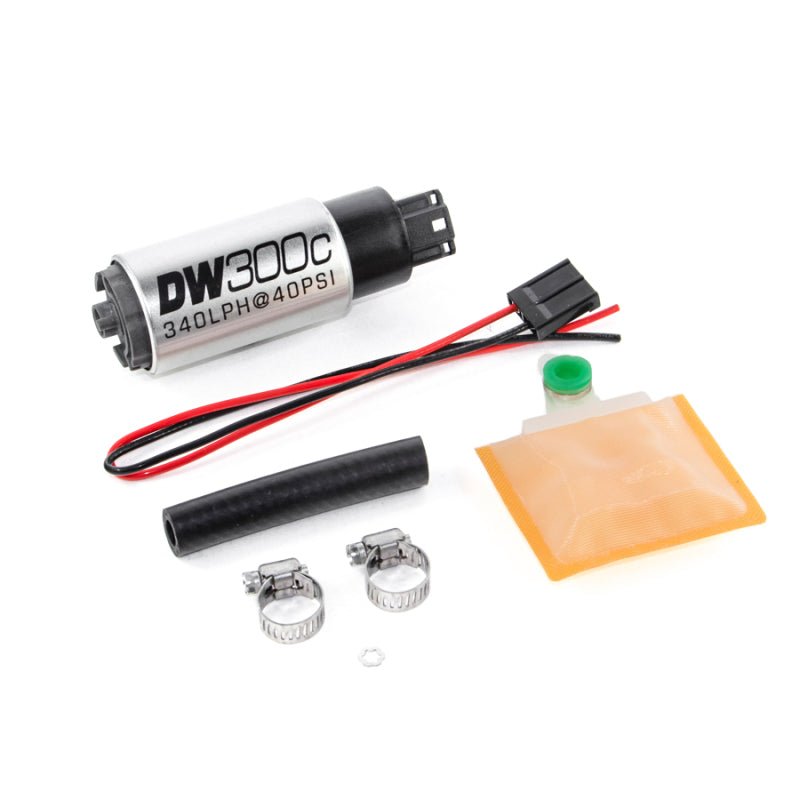 DeatschWerks 340lph DW300C Compact Fuel Pump w/ Universal Install Kit (w/o Mounting Clips) - BLOX Racing