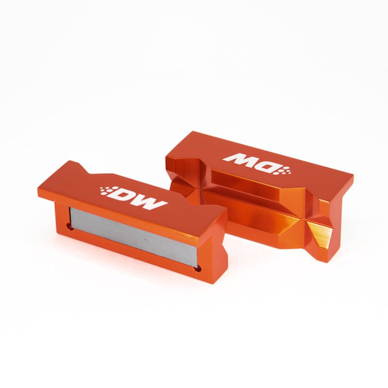 DeatschWerks 4in. Aluminum Soft Jaws w/ Magnet - Orange Anodized - BLOX Racing