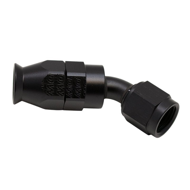 DeatschWerks 6AN Female Swivel 45 - Degree Hose End PTFE (Incl 1 Olive Insert) - Anodized Matte Black - BLOX Racing