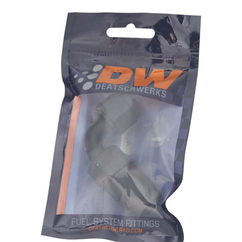 DeatschWerks 6AN Female Swivel 90 - Degree Hose End CPE - Anodized Matte Black - BLOX Racing