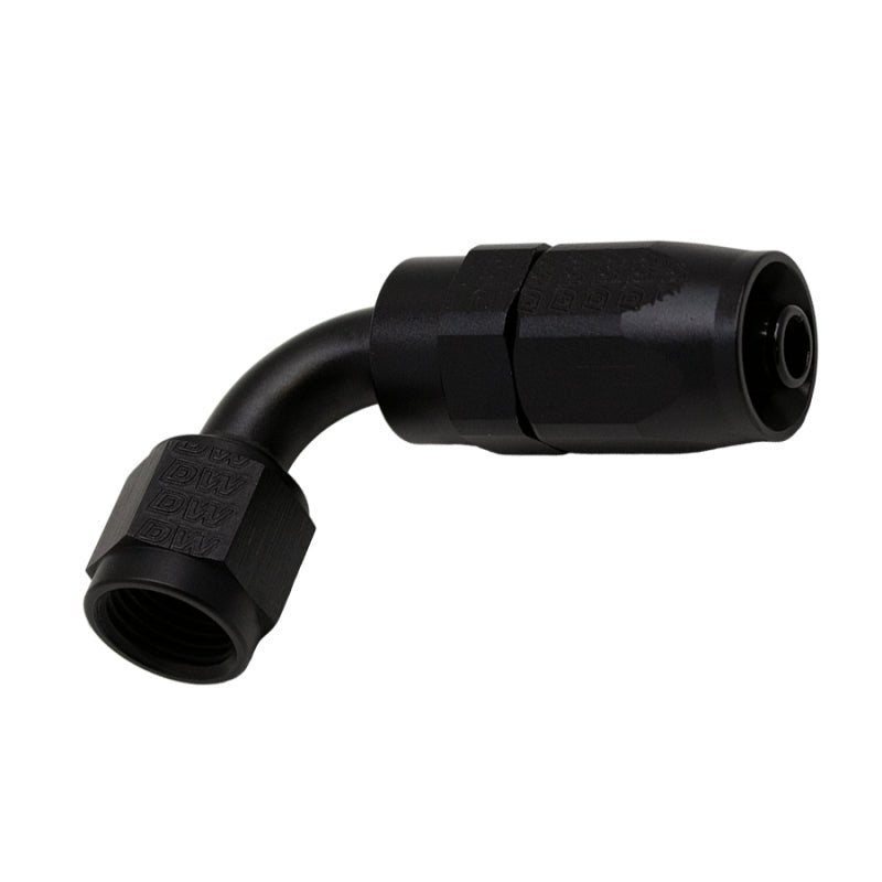 DeatschWerks 6AN Female Swivel 90 - Degree Hose End CPE - Anodized Matte Black - BLOX Racing