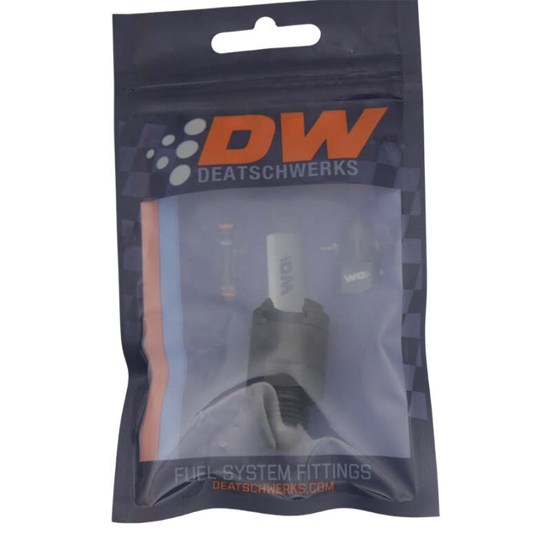 DeatschWerks 6AN Male Flare to 3/8in Female EFI Quick Connect Adapter - Anodized Matte Black - BLOX Racing
