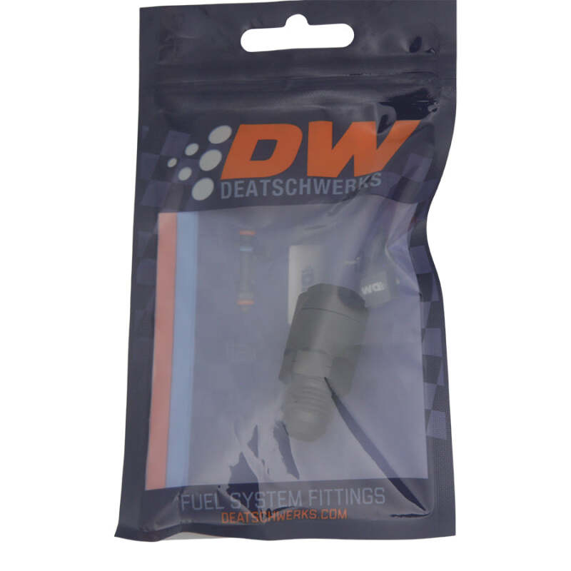 DeatschWerks 6AN Male Flare to 5/16in Female EFI Quick Connect Adapter - Anodized Matte Black - BLOX Racing