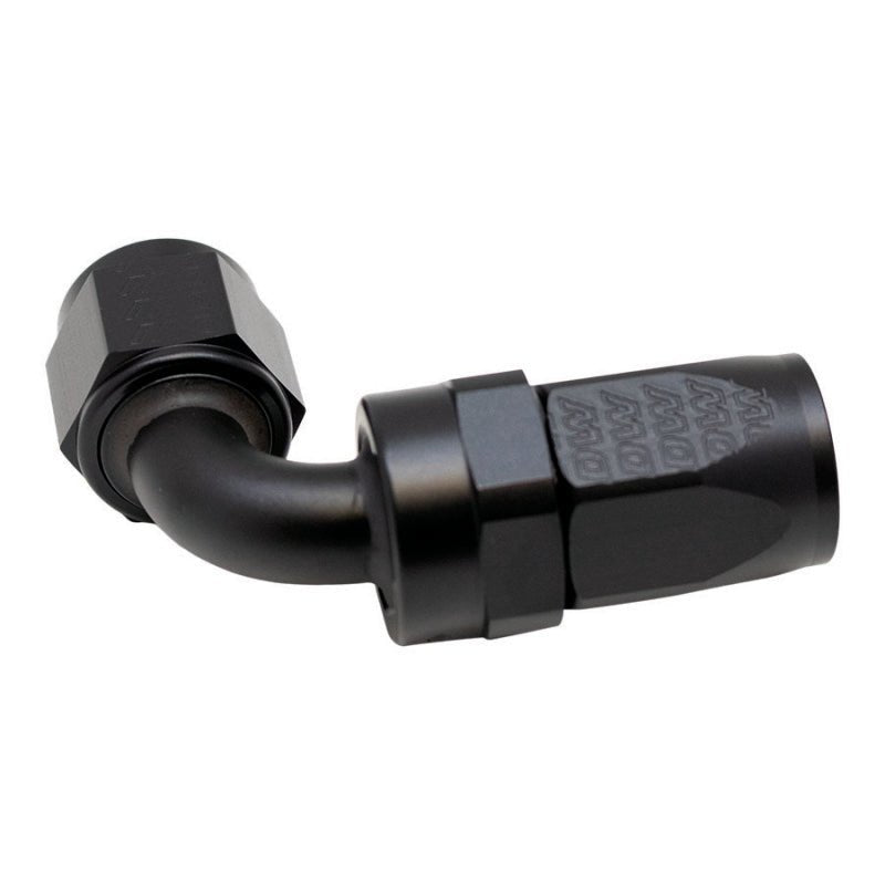 DeatschWerks 8AN Female Swivel 90-Degree Hose End CPE - Anodized Matte Black - BLOX Racing