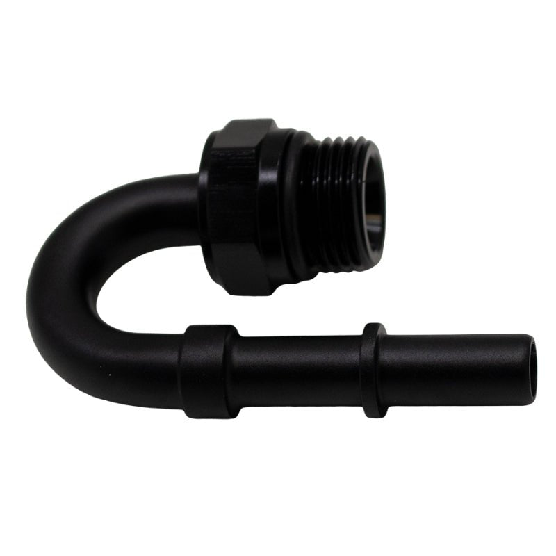 DeatschWerks 8AN ORB Male to 3/8in Male EFI Quick Connect Adapter 180 - Degree - Anodized Matte Black - BLOX Racing