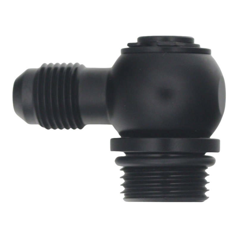 DeatschWerks 8AN ORB Male to 6AN Male Flare Low Profile 90 - Degree Swivel - Anodized Matte Black - BLOX Racing