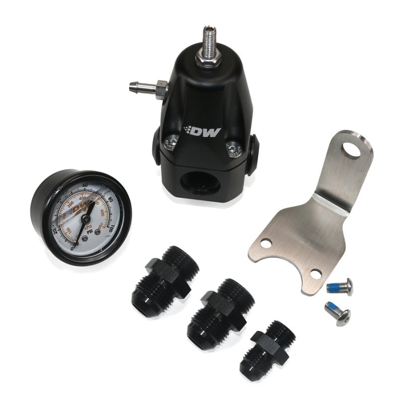 DeatschWerks DWR1000 AFPR + Pressure Gauge + 8AN & 6AN Fittings - Anodized Black - BLOX Racing
