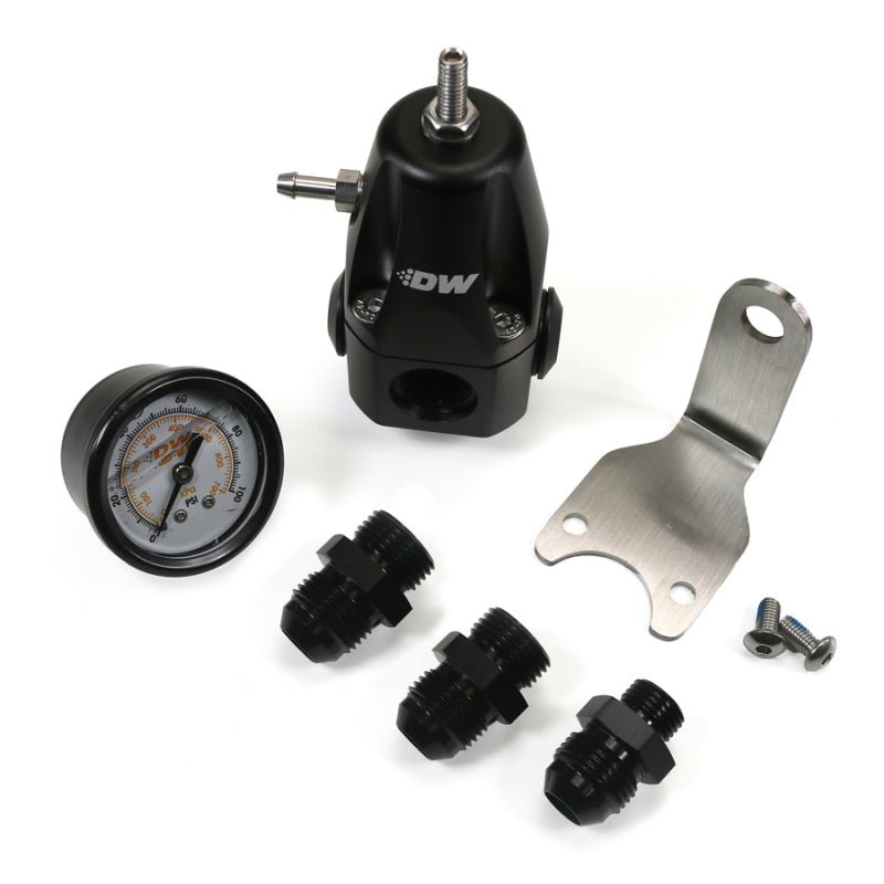 DeatschWerks DWR1000 AFPR + Pressure Gauge + 8AN Fittings - Anodized Black - BLOX Racing