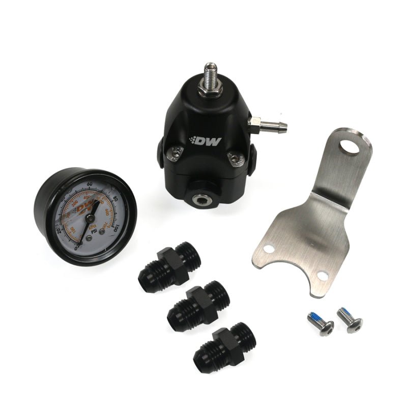 DeatschWerks DWR1000C AFPR + Pressure Gauge + 6AN Fittings - Anodized Black - BLOX Racing