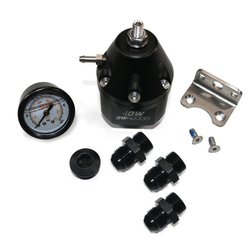 DeatschWerks DWR2000 AFPR + Pressure Gauge + 10AN & 8AN Fittings - Anodized Black - BLOX Racing