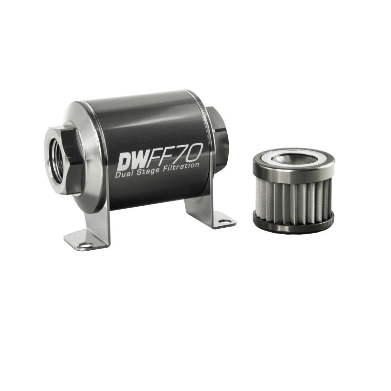 DeatschWerks Stainless Steel 10AN 10 Micron Universal Inline Fuel Filter Housing Kit (70mm) - BLOX Racing