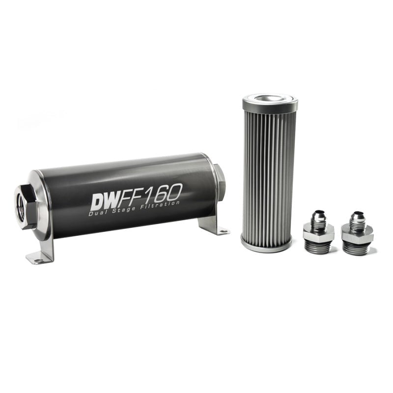 DeatschWerks Stainless Steel 6AN 10 Micron Universal Inline Fuel Filter Housing Kit (160mm) - BLOX Racing