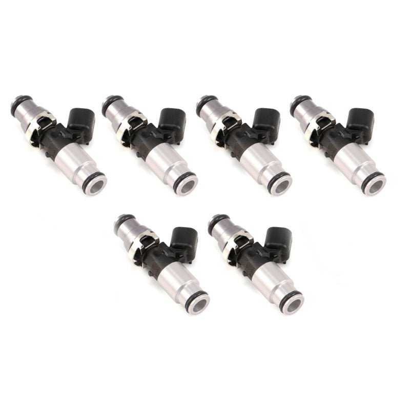 Injector Dynamics 1050X Injectors 14mm (Grey) Adaptor Top - (Silver) Bottom Adapter (Set of 6) - BLOX Racing