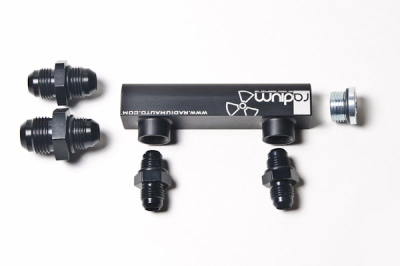 Radium Engineering Universal 4 - Port Manifold - Black W/ Logo - BLOX Racing