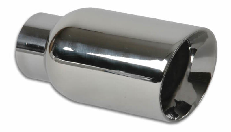 Vibrant 4in OD Round SS Exhaust Tip (Double Wall Angle Cut Beveled Outlet) 3in. ID Inlet - BLOX Racing