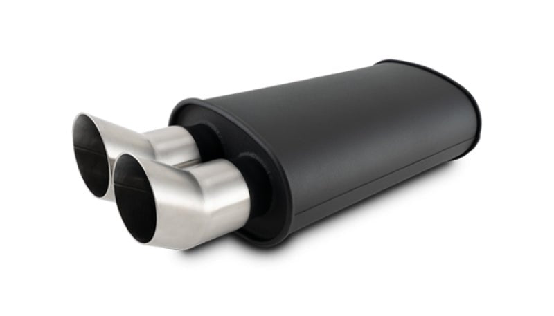 Vibrant Flat Blk Muffler 9x5x15in Body 3in Inlet ID 3in Tip OD w/Dual DTM Cut Tips - BLOX Racing