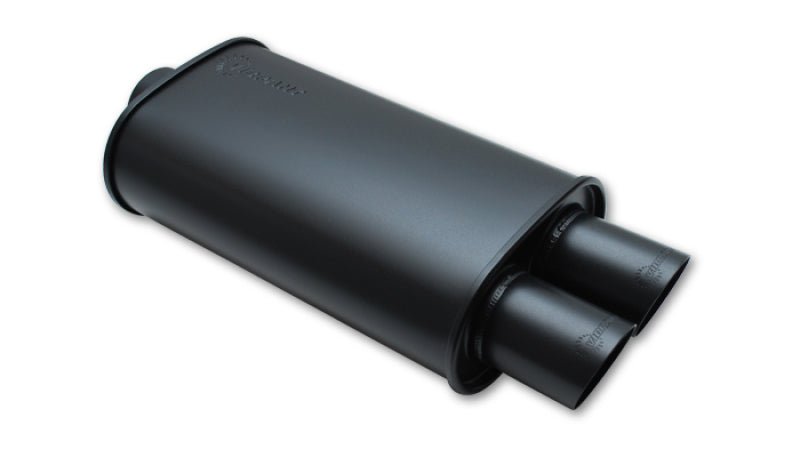 Vibrant StreetPower FLAT BLACK Oval Muffler with Dual 3in Outlet - 3in inlet I.D. - BLOX Racing