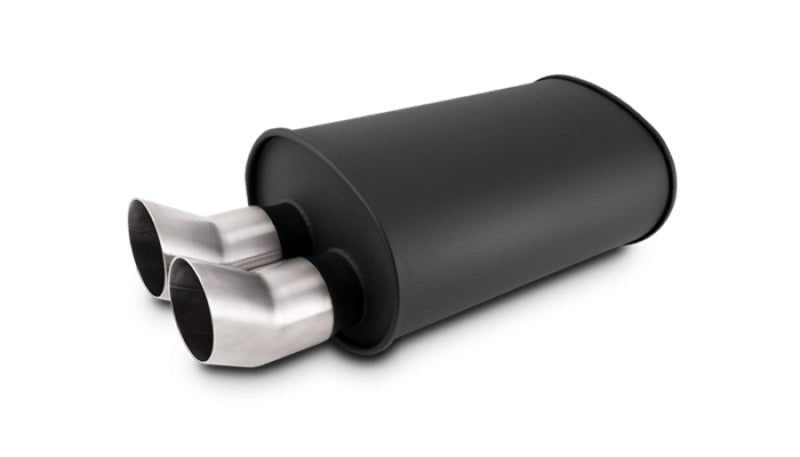 Vibrant Streetpower Flat Blk Muffler 9.5x6.75x15in Body 2.5in Inlet ID 3in Tip OD w/Dual DTM Tips - BLOX Racing