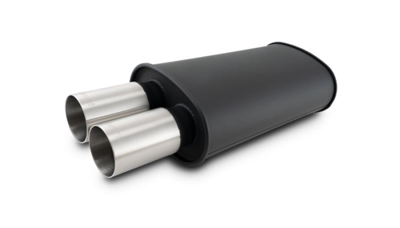 Vibrant Streetpower Flat Blk Muffler 9x5x15in Body 2.5in Inlet ID 3in Tip OD w/Dual Straight Tips - BLOX Racing