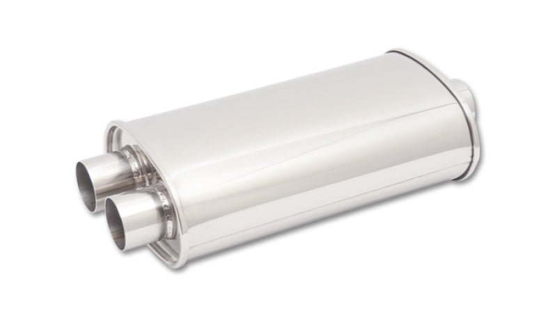 Vibrant StreetPower Oval Muffler 5in x 9in x 15in - 3in inlet/Dual Outlet (Center In - Dual Out) - BLOX Racing