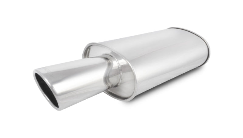 Vibrant StreetPower Oval Muffler with 4in Round Tip Angle Cut Rolled Edge - 2.5in inlet I.D. - BLOX Racing