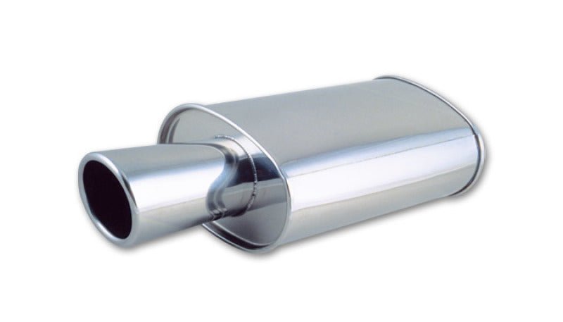 Vibrant StreetPower Oval Muffler with 4in Round Tip Angle Cut Rolled Edge - 2.5in inlet I.D. - BLOX Racing