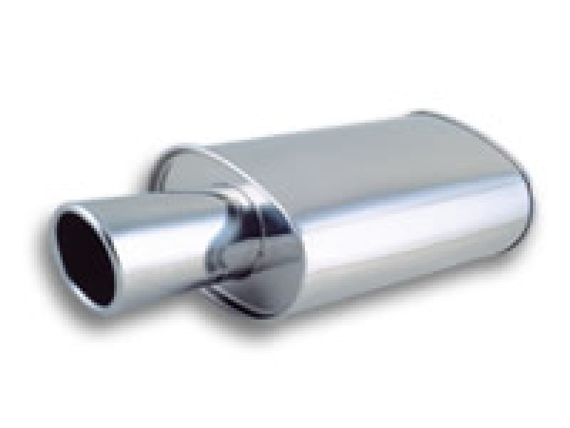 Vibrant StreetPower Turbo Oval Muffler with 4in Round Tip Angle Cut Rolled Edge - 3in inlet I.D. - BLOX Racing
